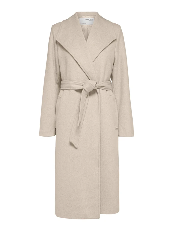 SELECTED FEMME Female Coat Wool Blend Belt, Sandshell, 8