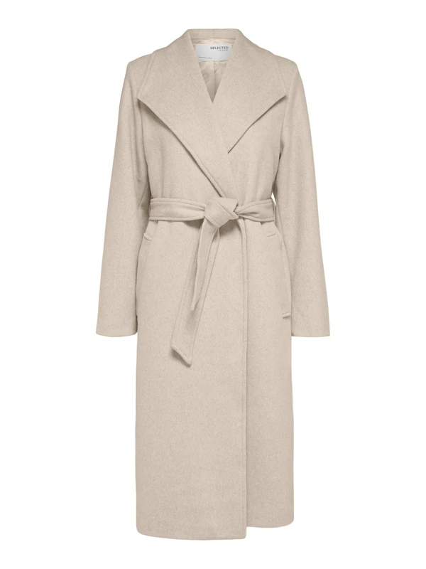 SELECTED FEMME Female Coat Wool Blend Belt, Sandshell, 14