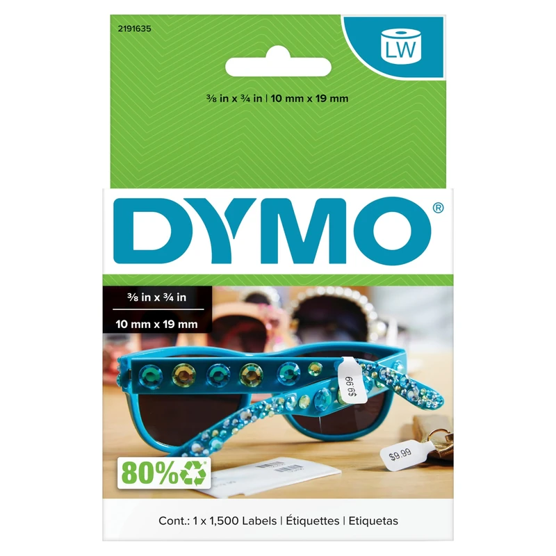 DYMO Authentic LW 2-Up Price Tag Labels | 10mm x 19mm | DYMO Labels for LabelWriter Label Printers | 1 Roll of 1500 Price Tag Stickers