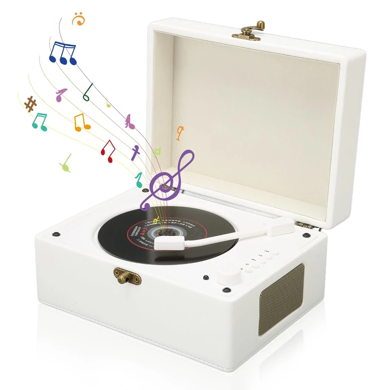 ciciglow Bluetooth CD Player, Portable CD/USB/3.5mm Rechargeable Imitation Leather Vintage CD Player with 2 Speakers, Remote Control, HiFi Stereo Sound (White)