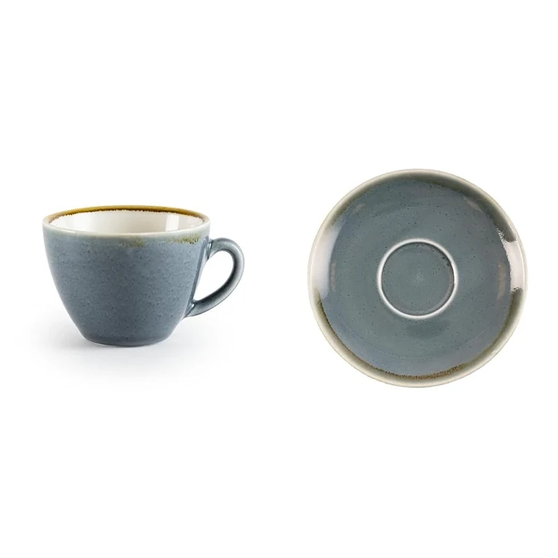 Olympia Kiln Cappuccino Cup - Ocean - Porcelain - 340 ml 12 Oz - 6 pc & Kiln GP347 Cappuccino Saucer Ocean, 140 mm (Pack of 6)