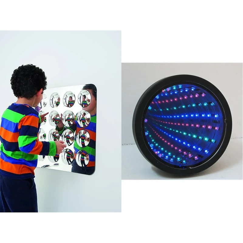 TickiT 72410 Large 16-Domed Acrylic Mirror Panel & Playlearn SIM6 Infinity Mirror Tunnel Lamp LED Lighting Sensory Party Décor