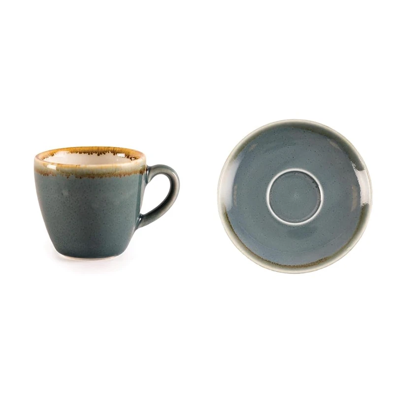 Olympia Kiln Espresso Cup - Ocean - Porcelain - 85 ml 3 Oz - 6 pc & Kiln GP347 Cappuccino Saucer Ocean, 140 mm (Pack of 6) - Image 1