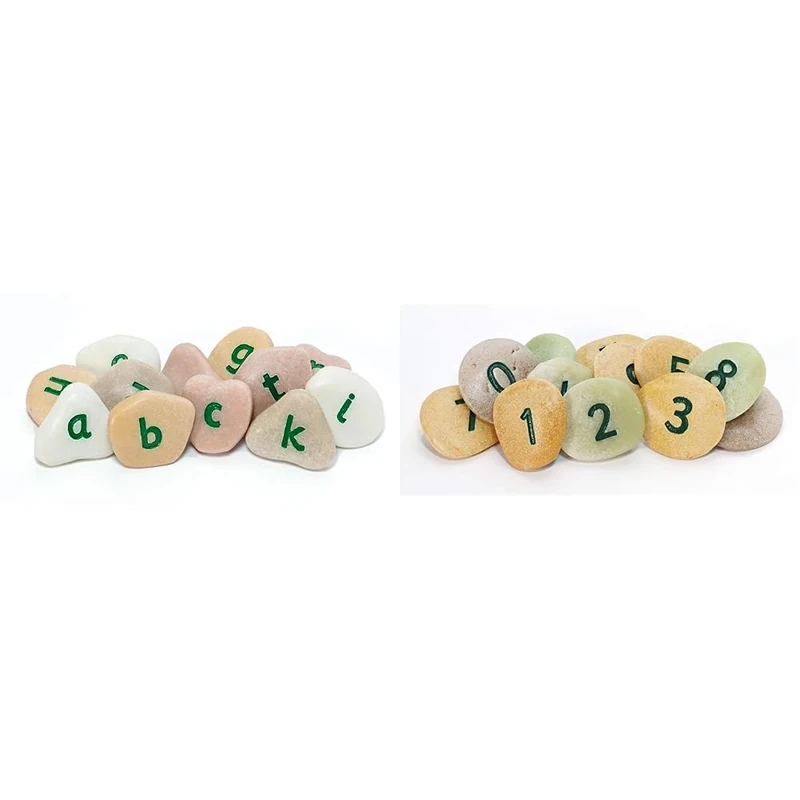 Yellow Door YD-10 Lowercase Alphabet Pebbles & YD1010 Number Bonds to 10 Pebble Set, White