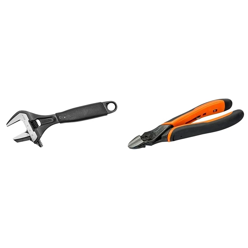 Bahco 9031-P Black Adjustable Wrench, 218mm Length & BAH2101G-140 Ergo Side Cutting Pliers