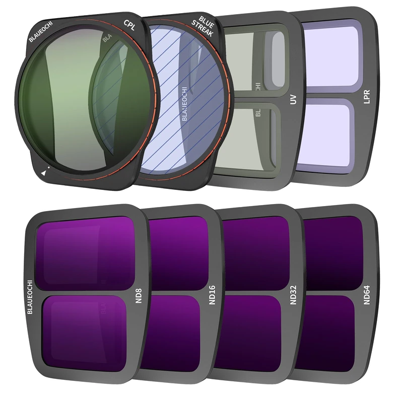 BLAUEOCHI Air 3 Effect ND Filters Set for DJI Air 3 Accessories,8 Pack Filters-(UV, CPL, LPR,BS,ND8, ND16, ND32, ND64),Drone Camera Lens Filter for DJI Air 3,All-Day Use Filter Kit(Aluminum Version)