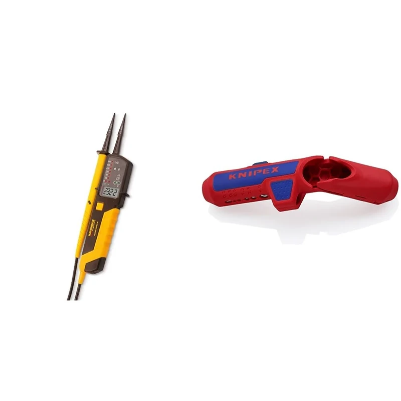 Martindale VT28 Two Pole Voltage and Continuity Tester with LCD Display, Yellow & Knipex ErgoStrip Universal Stripping Tool, for right-handers 135 mm 16 95 01 SB