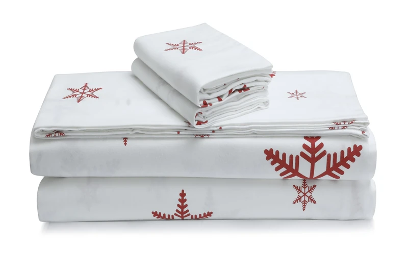 Tribeca Living 100% Cotton King Snowflakes Printed Flannel Bed Sheet Set, Ultra-Soft Portuguese Flannel Sheets, Extra Deep Pocket 4-Piece Bedding Set, 170-GSM Cozy Flannel, Bianca Snowflakes