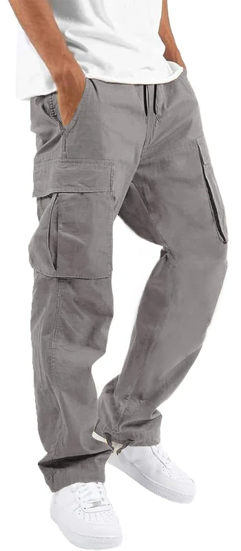 HUNGSON Mens Casual Cargo Pants Hiking Pants Joggers Athletic Pants Cotton Loose Straight Sweatpants for Men, Grey, 34