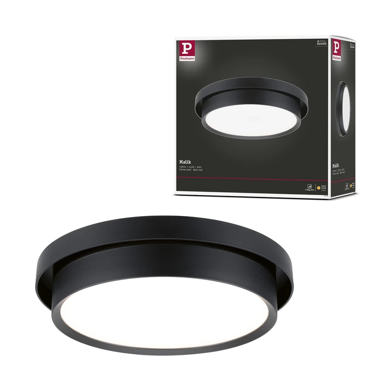 Paulmann 96780 LED Ceiling luminaire 3-Step-Dim Malik 2700K 850lm 230V 13.5W dimmable Black matt Wall and Ceiling luminaire