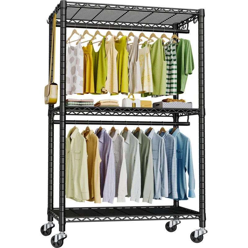 FUTASSI P3 Clothes Rack Heavy Duty Rolling Garment Rack, Clothing Racks with Wheels for Hanging Clothes, Freestanding Closet Organizer System 39.4''W x 14''D x 78.5''H, Max Load 464 LBS, Black