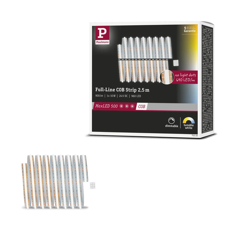 Paulmann 71112 MaxLED 500 LED Strip Full Line COB 2.5m 13W 600lm/m 640LEDs/m Tunable White LED Strip Expandable