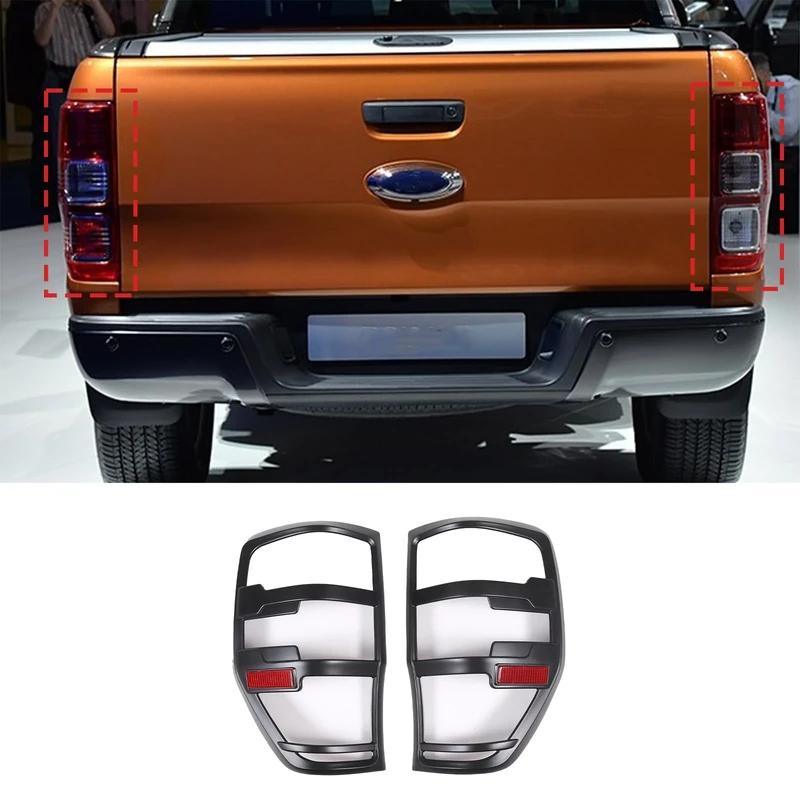 PIUGILH Taillight Cover Rear Tail Light Guard Protector for Ford Ranger Wildtrak Raptor T6 T7 T8 2012-2021 PX MK1 MK2 MK3, Black-2Pcs (Taillight Cover for Ford Ranger 2012-2020)