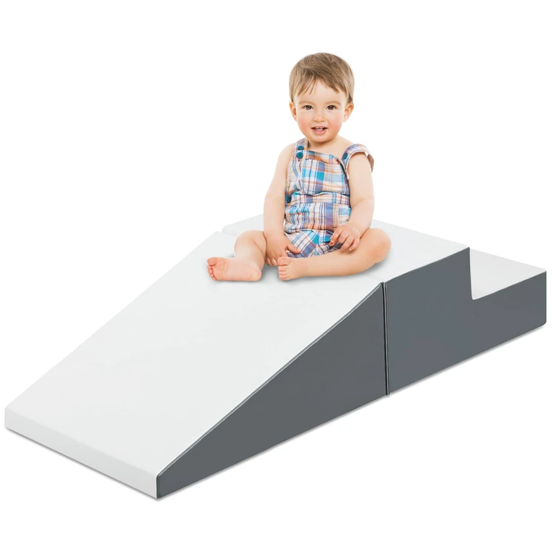 GYMAX Kids Climb and Crawl Play Equipment, 2-Piece Baby Soft Foam Blocks Toys, Toddlers Lightweight Activity Play Set for Climbing Crawling (White + Grey)