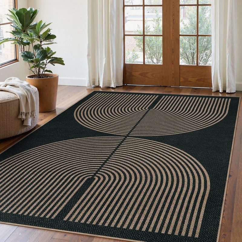 Lahome Modern Rainbow Easy Jute Carpet, Washable 5x7 Area Rugs for Living Room Patio Black Farmhouse Indoor Outdoor Rugs, Contemporary Natural Non Slip Floor Carpet for Office RV Backyard - Image 1