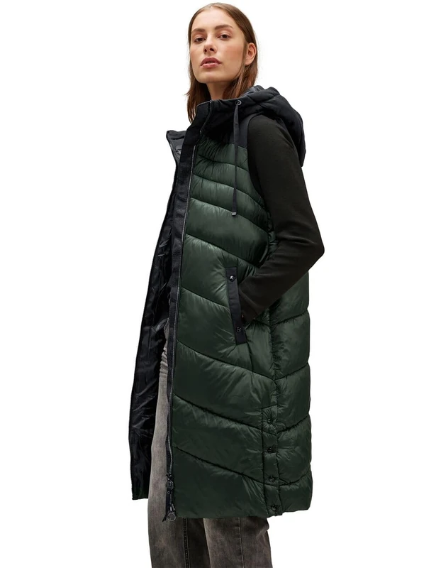 STREET ONE Women's Long Material Mix Vest, Dark Verdant Green, 16