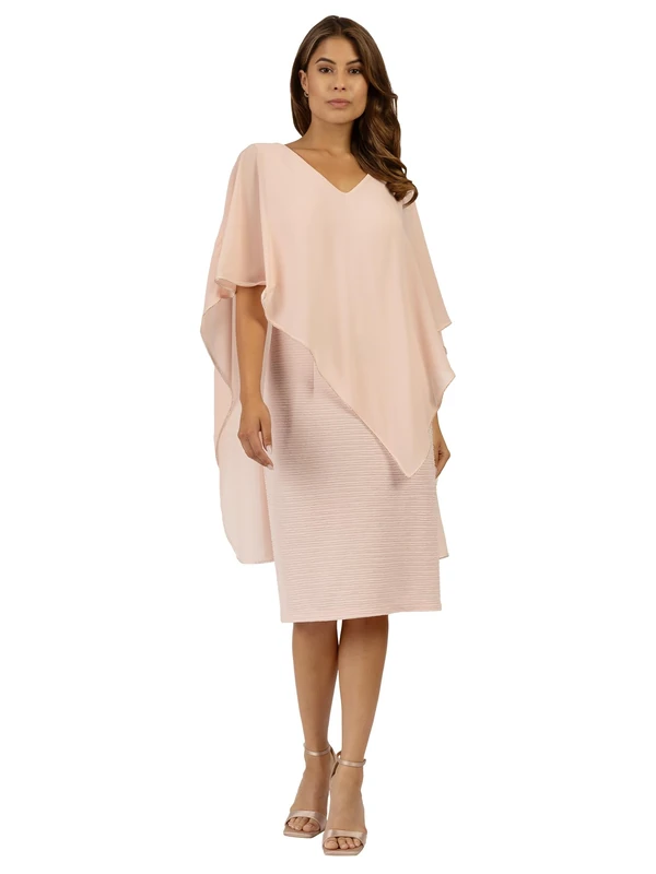 ApartFashion Women's Jersey Dress with Chiffon Cape Formal Night, Light Rose, 14