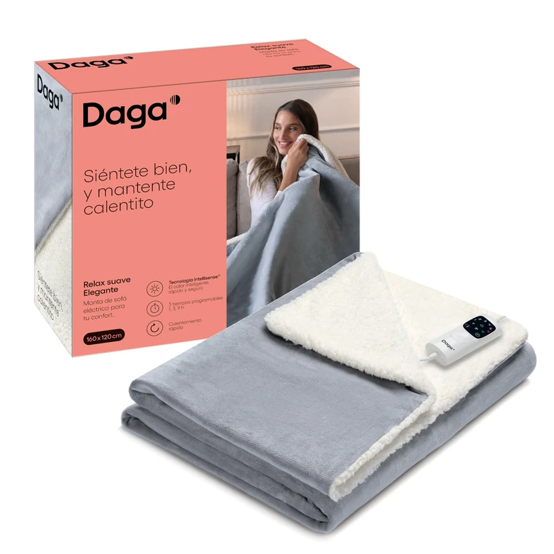 Daga Relax Suave Elegant Electric Sofa Blanket, Intellisense Heating Technology, with Soft and Comfortable Sheepskin Effect Fabric, 160 x 120 cm