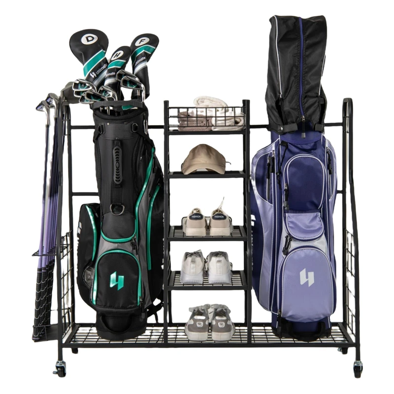 GYMAX Golf Storage Rack, Extra Large Golf Bag Stand (Double), Black