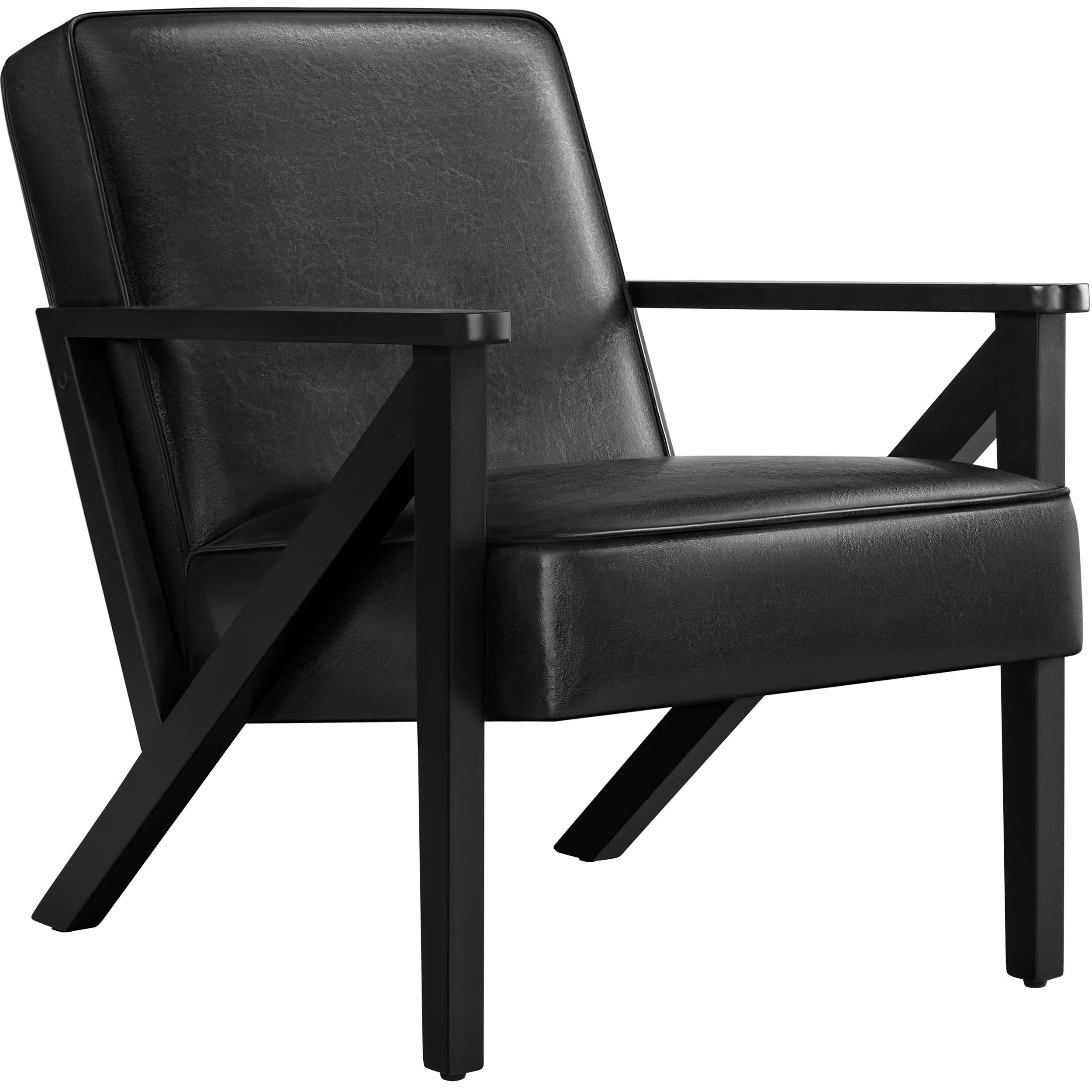 Yaheetech Accent Chair, Armchair with Strong Wood Frame, PU Leather Modern Retro Lounge Chair for Living Room/Lounge/Office/Reception Area, Black