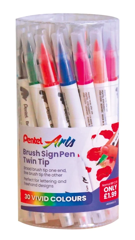 Pentel Brush Sign Pen Twin - 30pc Assorted Tub