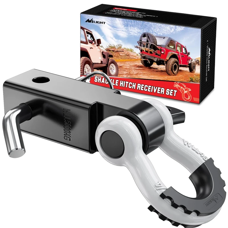 Nilight Shackle Hitch Receiver 2Inch 45000 LBs Breaking Strength 3/4" D Ring Shackle w/Trailer Hitch Pin Heavy Duty Solid Recovery Towing Kit for Trucks Jeeps Off Road,2 Years Warranty