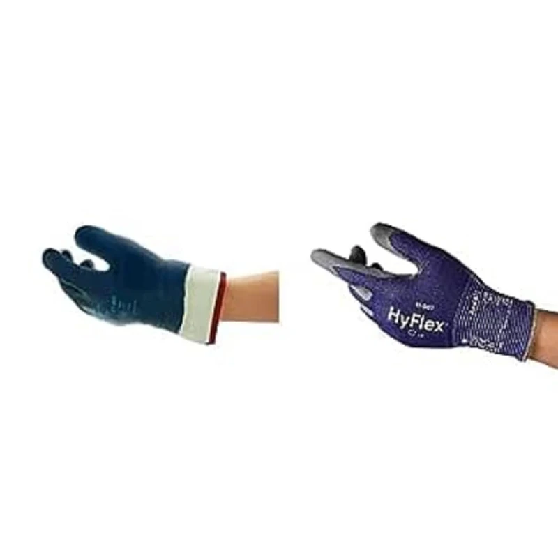 ActivArmr 27-805 Heavy Duty Work Gloves, Waterproof and Oil Repellent, Blue, Size XL (12 Pairs) + HyFlex 11-561 Cut Resistant Work Gloves, Industrial Safety Gloves, Size XL (1 Pair)