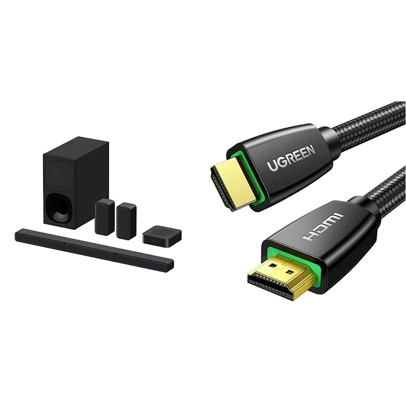 Sony HT-S40R - 5.1ch Soundbar with Subwoofer and Wireless Rear Speakers & UGREEN HDMI Cable 4K@60Hz HDMI 2.0 ARC Lead Male to Male 18Gbps High Speed Ultra HD