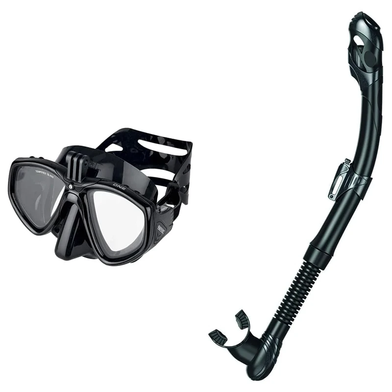 SEACSEAC Unisex One Pro Diving Mask With GoPro Camera Mount for Scuba Diving and Snorkelling - Black Standard, Vortex Dry Snorkel