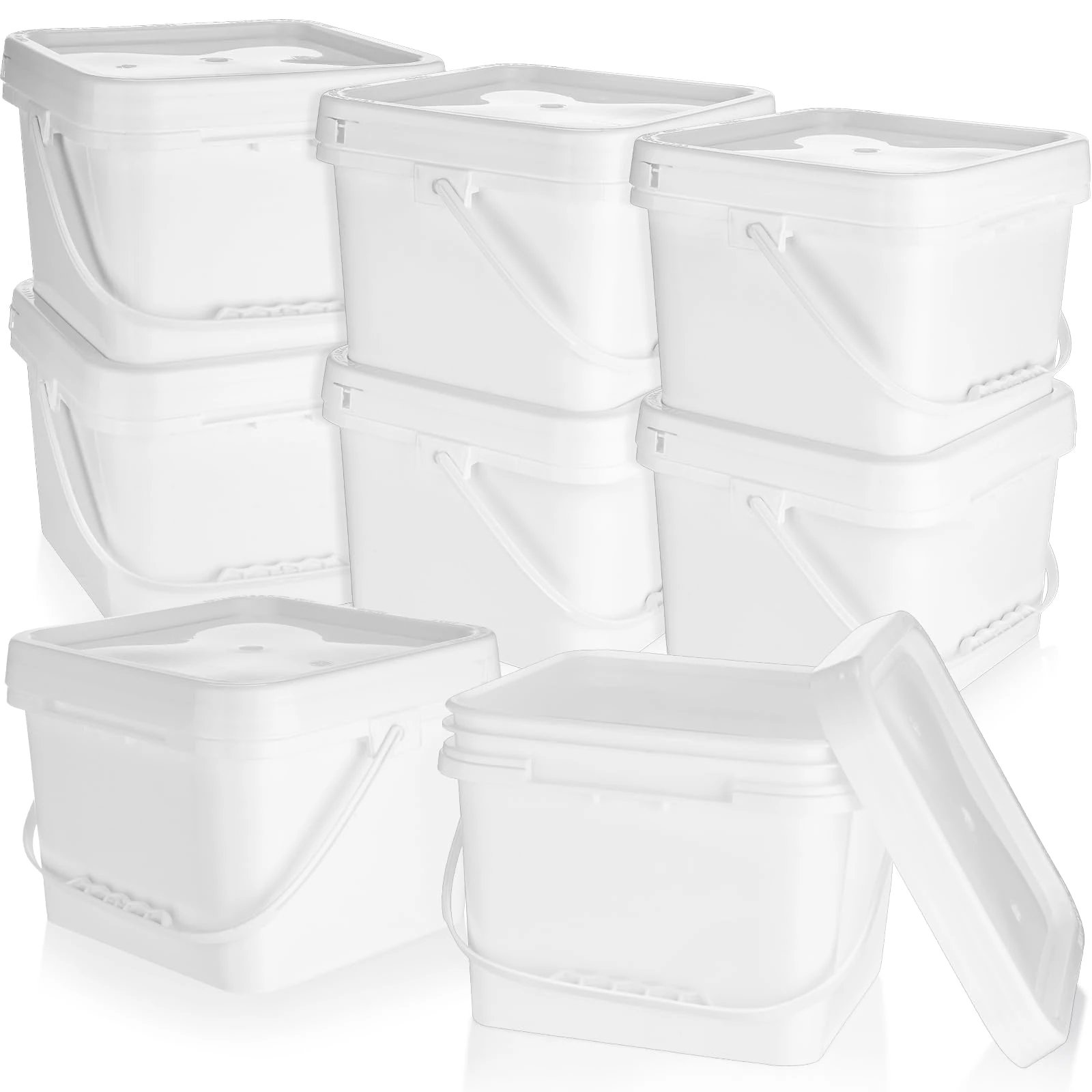 Mifoci 10 Pcs 2 Gallon Bucket 68 Mil Square Bucket White Plastic Buckets with Handles Snap Food Container with Lid Industrial Pails for Paint Storage