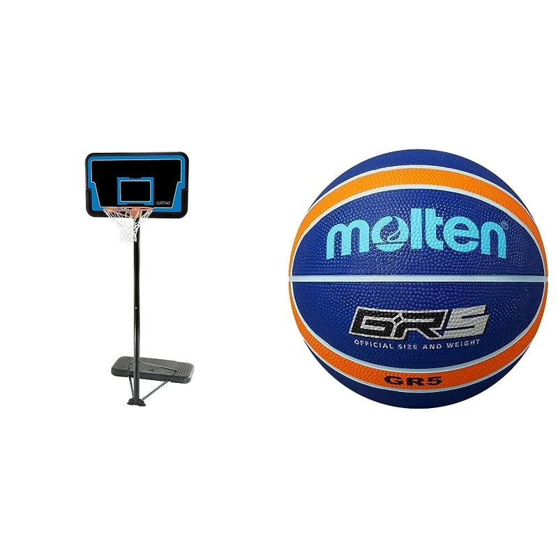 Lifetime 1268 Streamline Portable Basketball System, 7.5 to 10 Foot Telescoping Adjustment & Molten GR Basketball, Indoor/Outdoor, Premium Rubber, Size 5, Impact Colour Blue/Orange
