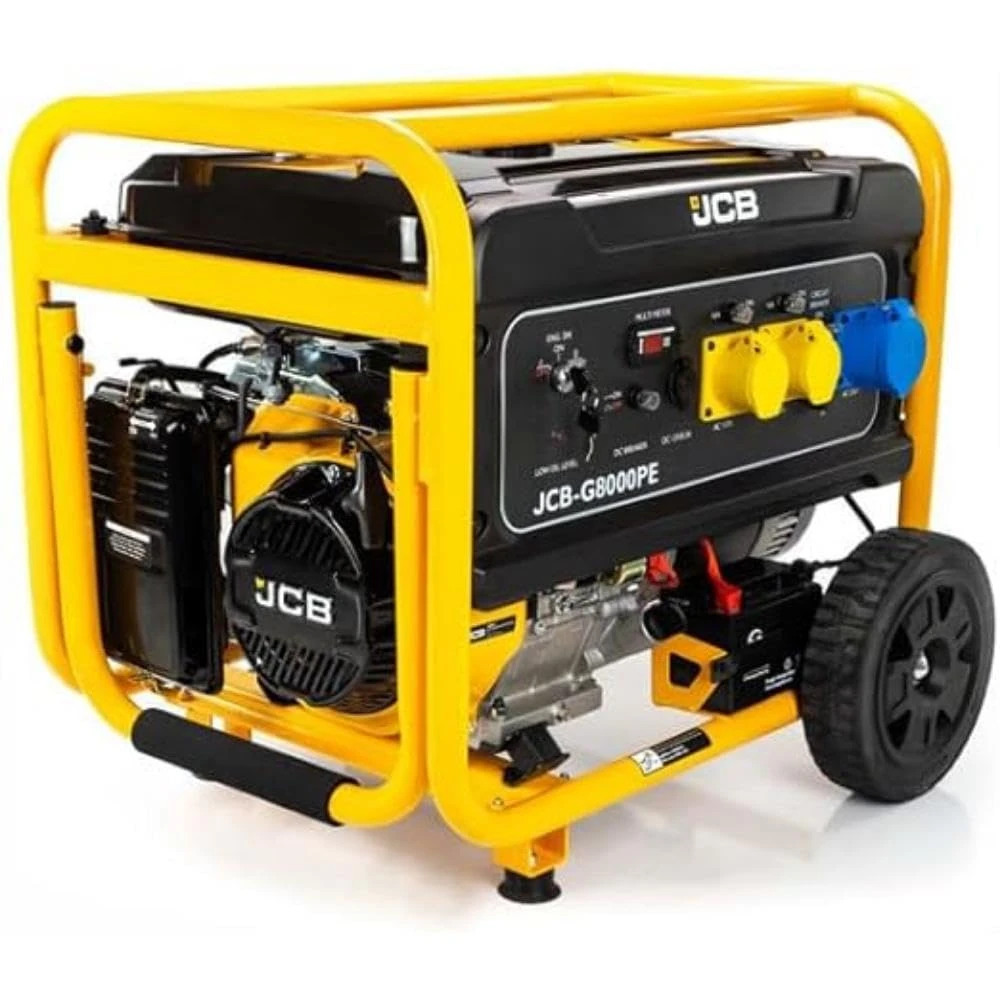 JCB 7.9kW / 9.8kVA Petrol Site Generator, 115V / 230V 15hp 457cc JCB Engine, Recoil & Electric Start Building Worksite Open Frame Generators Single Phase
