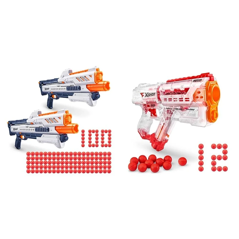 XShotXSHOT 36364-2022 X-Shot Chaos Orbit Blaster (100 Dart Balls) by ZURU Foam, White, 2 Pack & 36558 X-Shot Chaos Respawn Faze Foam Round Blaster (12 Dart Balls) XSHOT