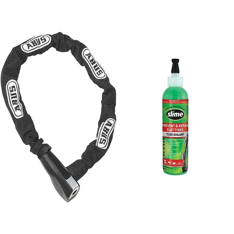 ABUS Steel-O-Chain 880 Chain Lock, Hardened Steel Bicycle Lock with Automatic Cylinder & Slime 10015 Bike Tube Puncture Repair Sealant, Prevent and Repair, Suitable for All Bicycles