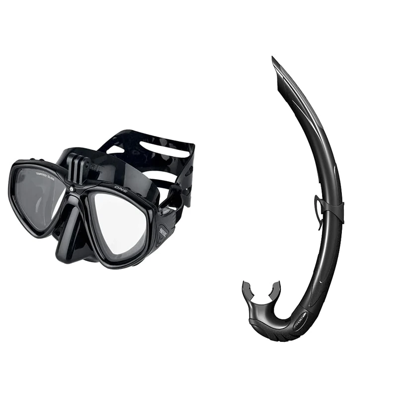 SEACSEAC Unisex Seac One Pro Diving Mask with GoPro Camera Mount for Scuba Diving and Snorkelling - Black Standard, Jet Snorkel - Black