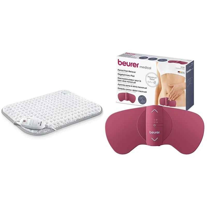Beurer HK42UK Super-Cosy Heat Pad | Luxury Soft Fleece Surface | Rapid Warm-up Function & EM50 Menstrual Relax | TENS & Heat for Natural Menstrual Pain Relief