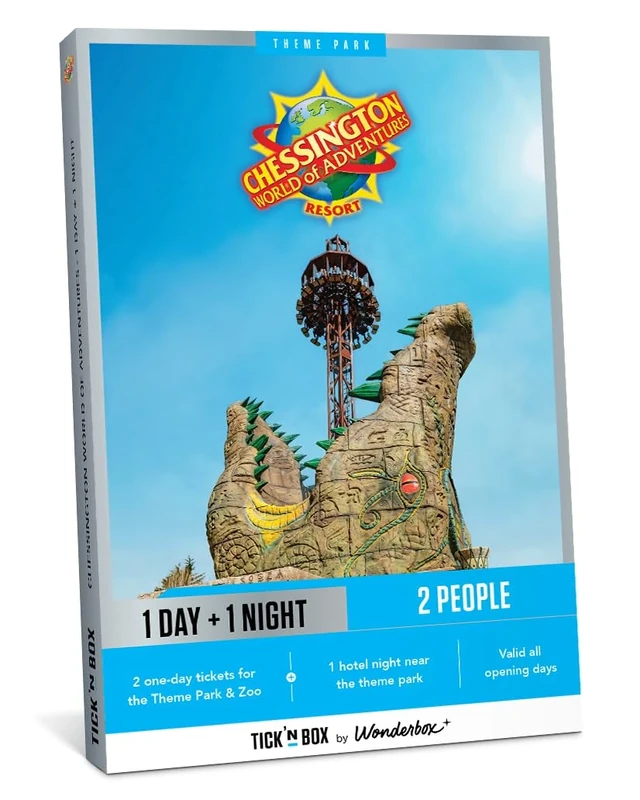 Tick&Box - Gift Box - Chessington World Stay - Visit UK's Wildest Family Adventure - 1 Day Entry for 2, 1 Night Stay - Unique Idea - Valid for 2 years