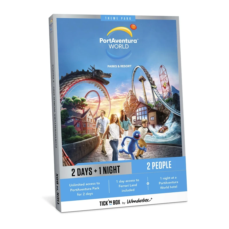 Tick&Box - Gift Box - Port Aventura Stay - Visit The Biggest Theme Park in Spain - 2 Days Entry for 2 & 1 Night stay - Unique Idea - Valid for 2 years