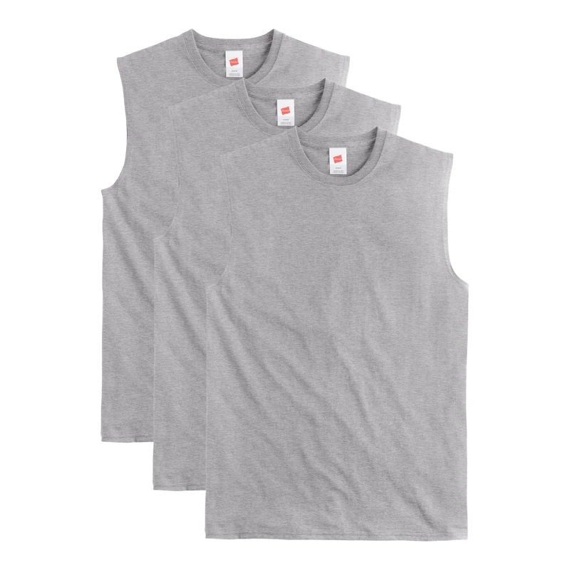 Hanes Men's Essentials Midweight T, Cotton Muscle Tank Shirts, 3er-Pack, Oxford Grey, S (Pack of 3)