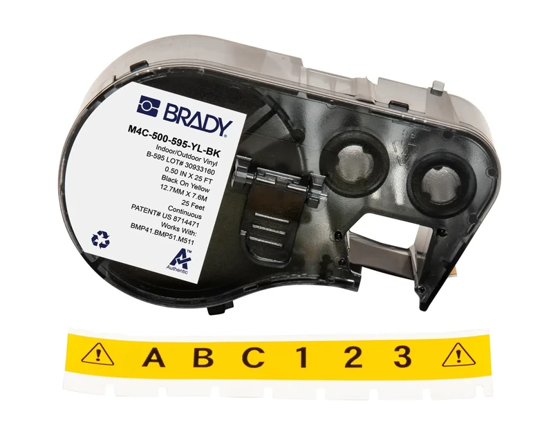 Brady Vinyl Label Tape for Label Printer BMP41/BMP51/BMP53/M511 - Self Adhesive Printer Labels - Black on Yellow (12,70 mm (W) x 7,62 m (L)) - M4C-500-595-YL-BK