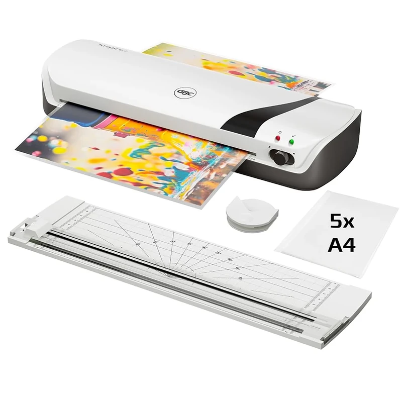 GBC Inspire+ 4 in 1 A4 Laminator, Paper Cutter and Corner Rounder, Includes Starter Kit with Laminating Pouches. for 75 to 125 mic Laminating Pouches, Laminator in White (4410034)