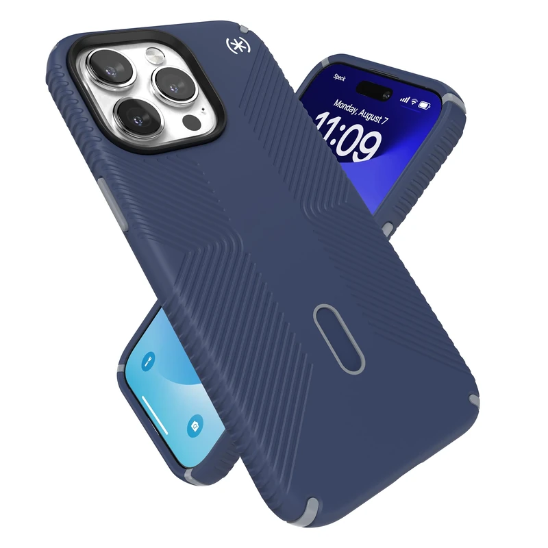 Speck iPhone 15 Pro Max Case - ClickLock No-Slip Interlock, MagSafe Compatible, Drop Protection Grip - Scratch Resistant, Soft Touch, 6.7 Inch Phone Case - Presidio2 Grip Coastal Blue/Dust Grey/White - Image 1