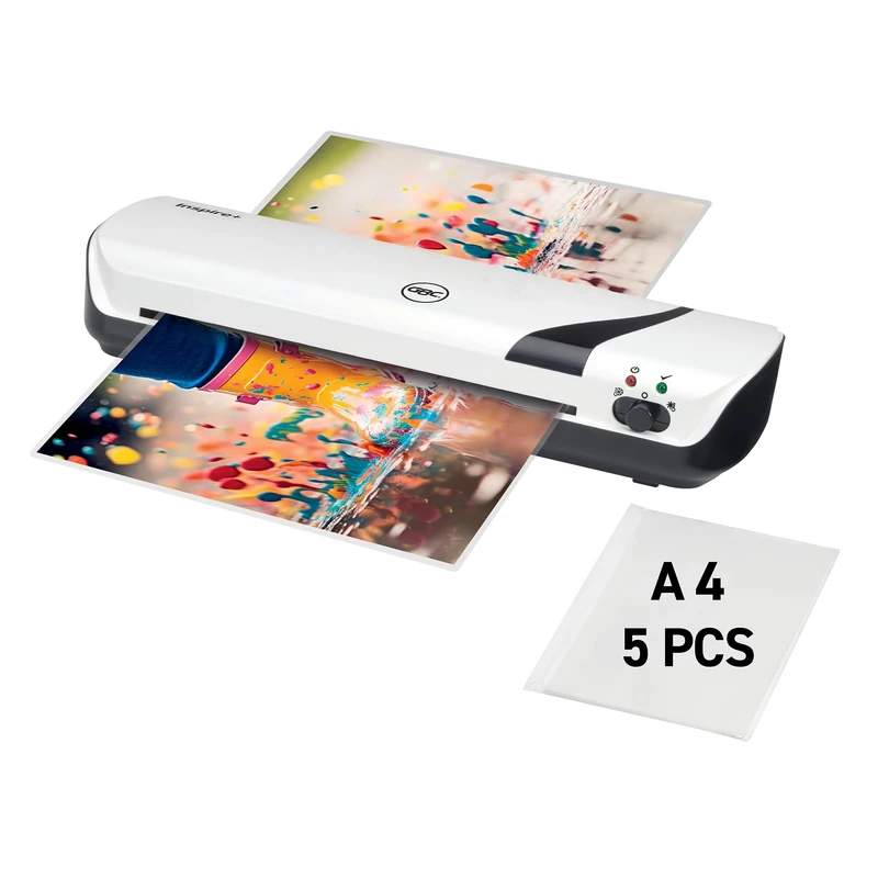 GBC Inspire+ 4410031 A4 Laminator - Includes Starter Kit of 5 Laminating Pouches (2 x 75 Microns) - for 75 to 125 mic Laminating Pouches up to A4 Size - White (4410031)