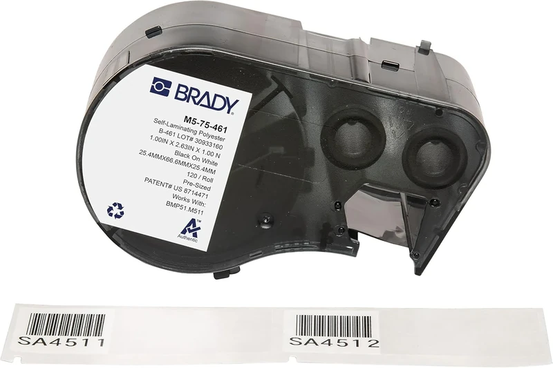 Brady Label Tape for Label Printers M510 & M511 – Self-Adhesive Industrial Labels – Black on White (66.68 mm x 25.40 mm) – M5-75-461