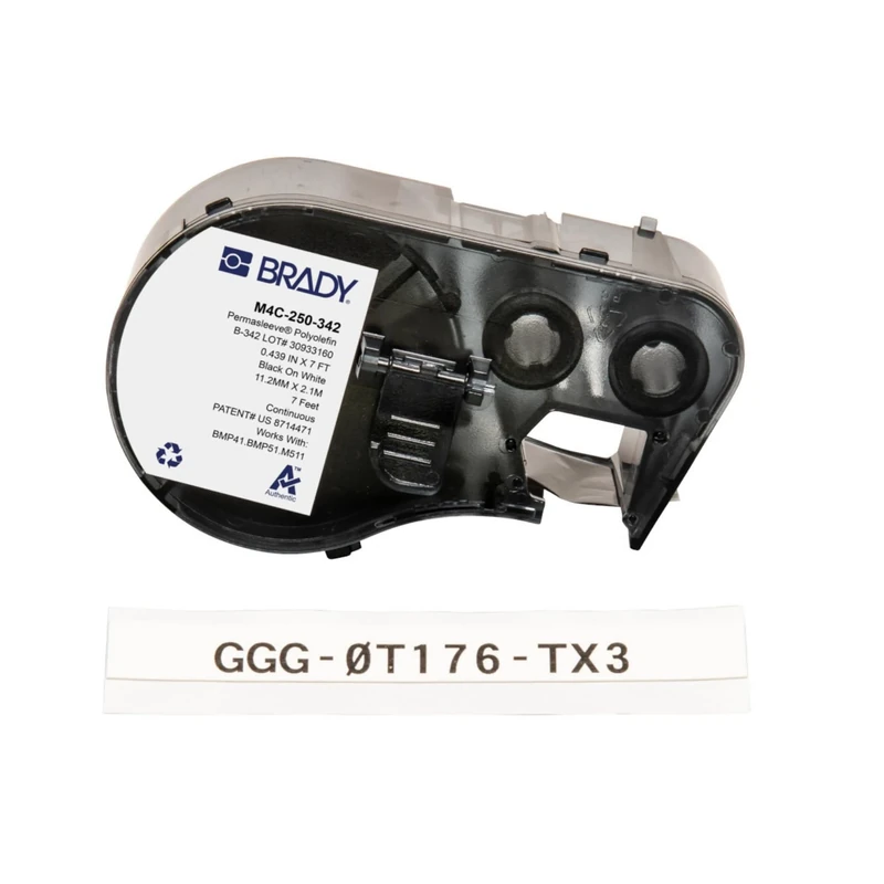 Brady Heat-Shrink Polyolefin Label Tape for Label Printer BMP41/BMP51/BMP53/M511 - Self Adhesive Printer Labels - Black on White (11,15 mm (H) x 2,13 m (L)) - M4C-250-342