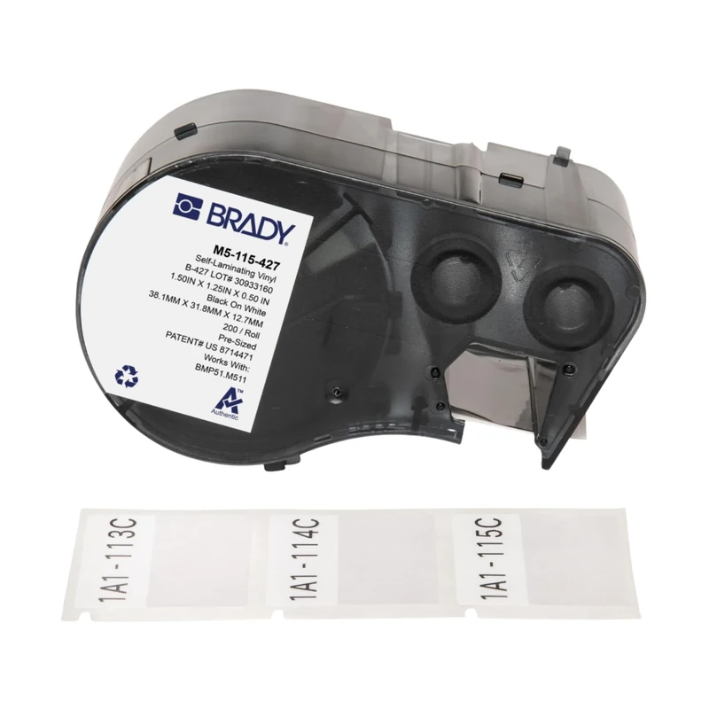 Brady Self-Laminating Vinyl Labels for Label Printer M510 & M511 - Self Adhesive Vinyl Printer Labels - Cable Management - Black on White (38.10 mm x 12.70 mm) - M5-115-427