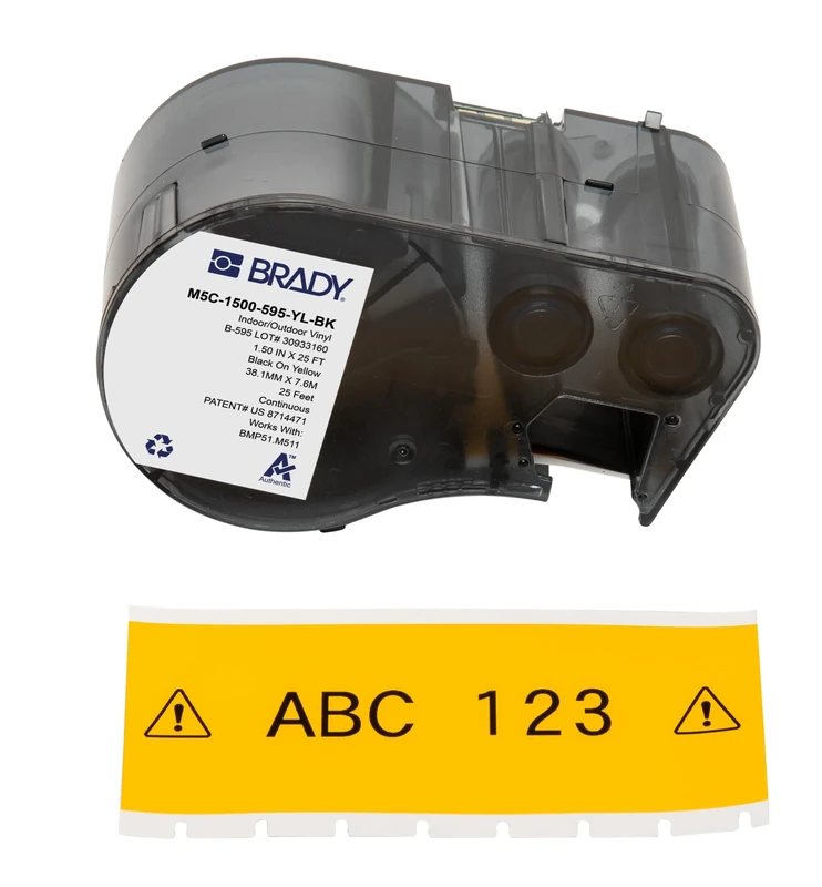 Brady Vinyl Label Tape for Label Printer BMP51/BMP53/M511 - Self Adhesive Printer Labels - Black on Yellow (38,10 mm (W) x 7,62 m (L)) - M5C-1500-595-YL-BK