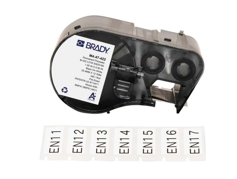 Brady Polyester Pre-Sized Labels for Label Printer M410 & M510-480 Self Adhesive Printer Labels - Multi-Purpose Polyester Labels - Black on White (25.40 mm x 12.70 mm) - M4-47-422