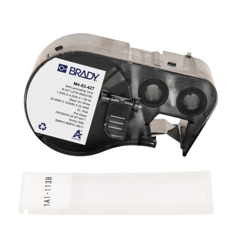 Brady Self-Laminating Vinyl Labels for Label Printer M410, M510 & M511 - Self Adhesive Vinyl Printer Labels - Cable Management - Black on White (25.40 mm x 25.40 mm) - M4-53-427