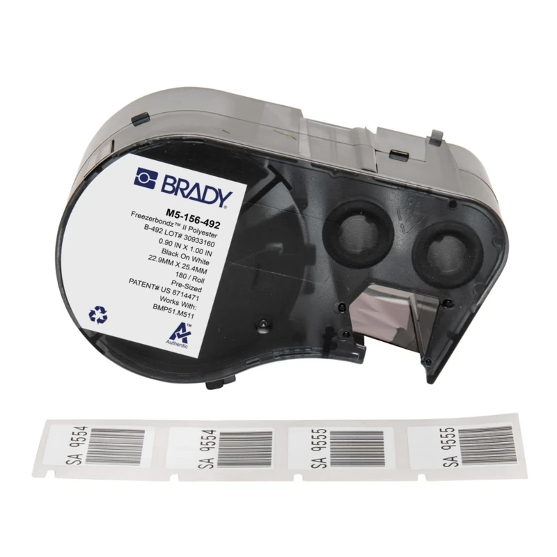 Brady Ultra Thin Polyester Cryogenic Laboratory Labels for Label Printer M510 M511 - Centrifuges, Test Tubes, Vials, Straw pipettes - Black on White (22.86 mm x 25.40 mm) - M5-156-492